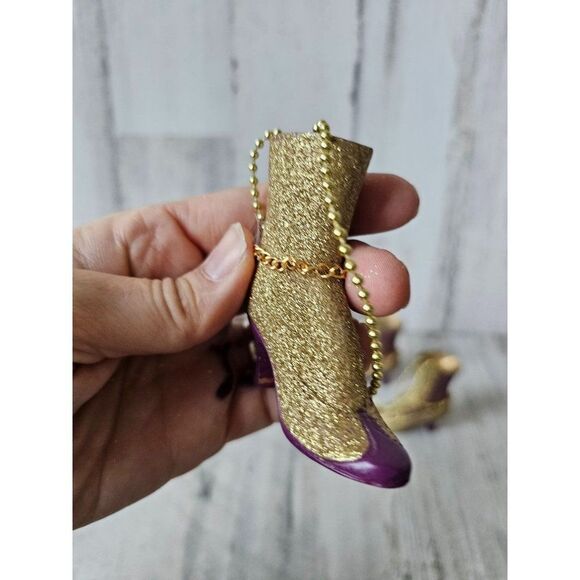Boot shoe heel glitter gold purple ornament Xmas vintage tree set - Picture 6 of 9